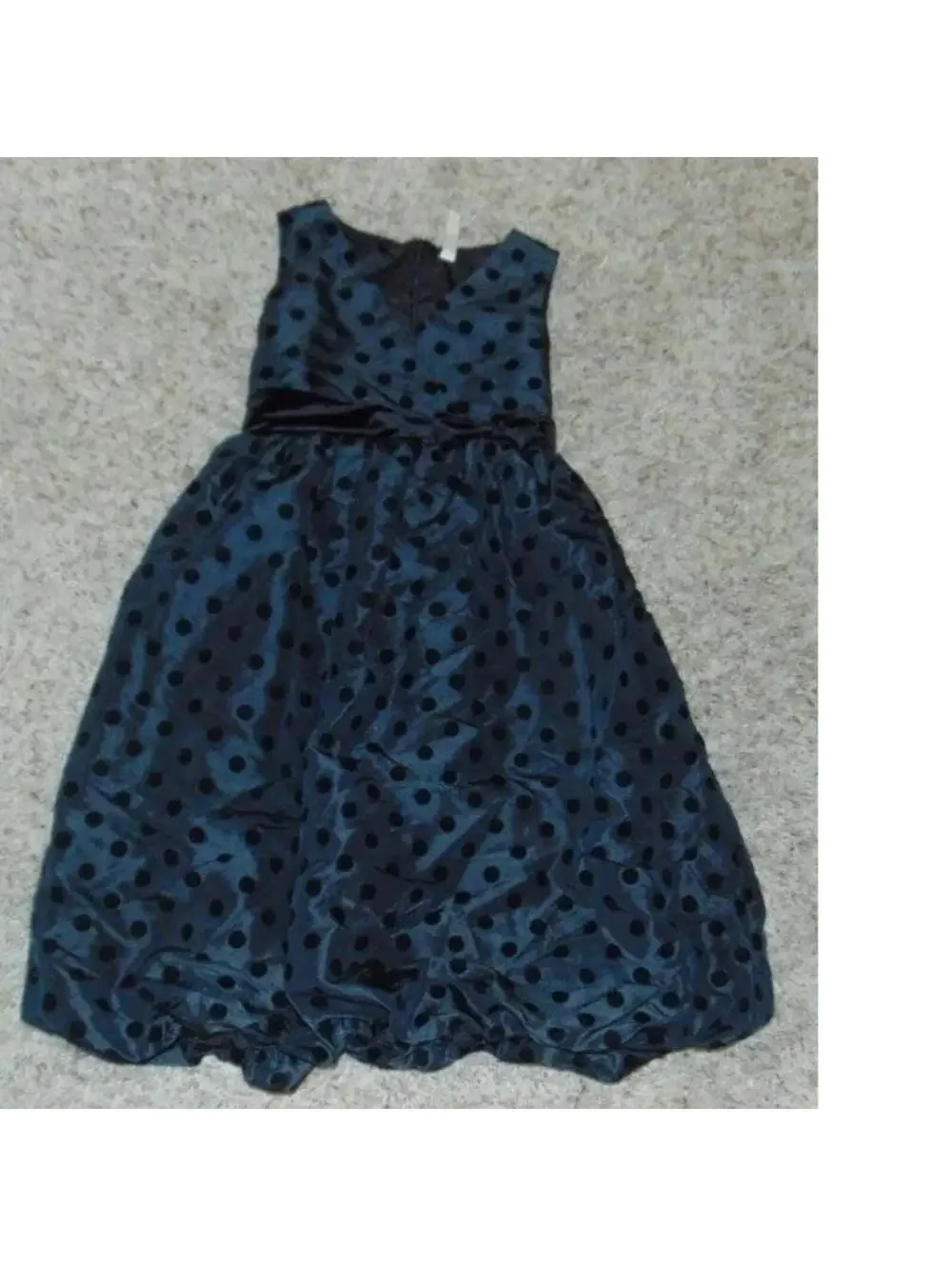 Cherokee Taffeta Party Dress Girls 14 Black Velvet Polka Dot Bubble Hem Zip